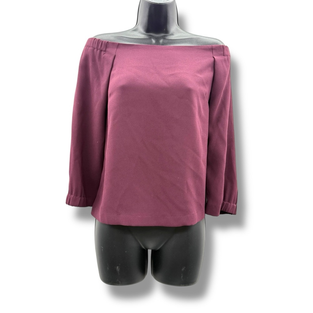 Aritzia Babaton Rodrigo Burgundy Off The Shoulder 3/4 Sleeve Top Sz S